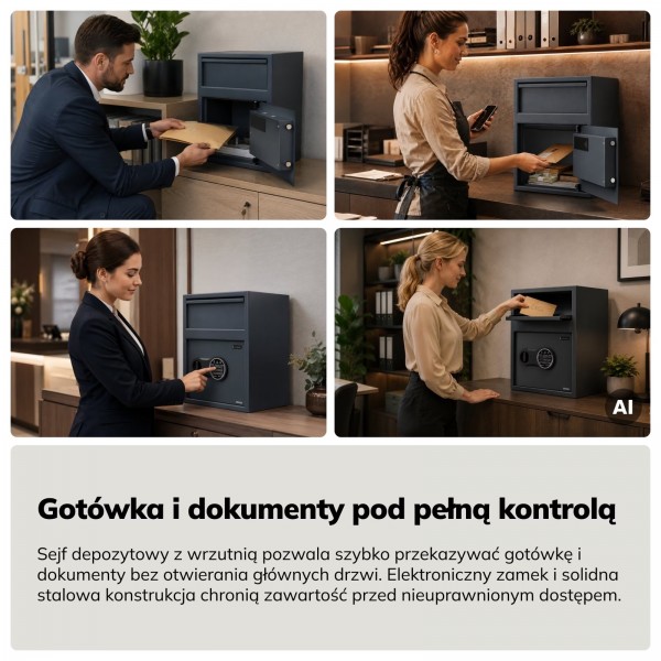 Sejf depozytowy z wrzutnią na gotówkę i utarg Cedric