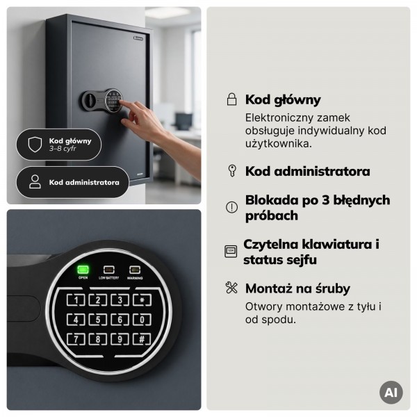 Sejf na klucze z wrzutnią elektroniczny Bruce