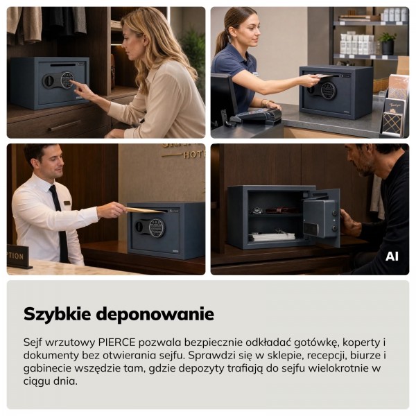 Sejf wrzutowy elektroniczny na gotówkę i utarg Pierce