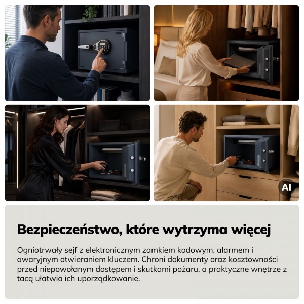 Sejf ognioodporny 60 min na dokumenty A4 i pieniądze Bernard