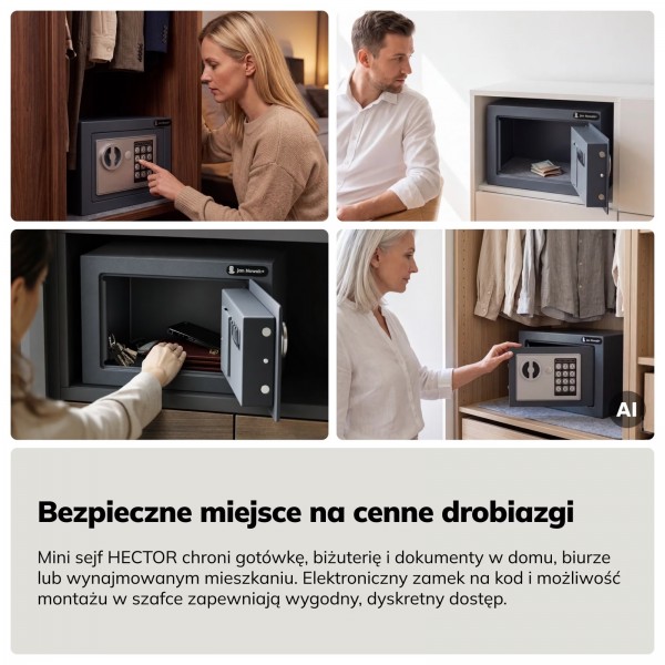 Mini sejf elektroniczny do szafy, na pieniądze i biżuterię Hector