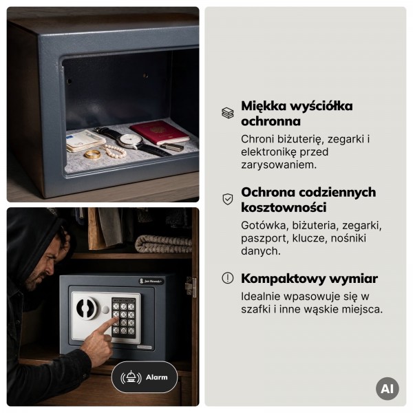 Mini sejf elektroniczny do szafy, na pieniądze i biżuterię Hector