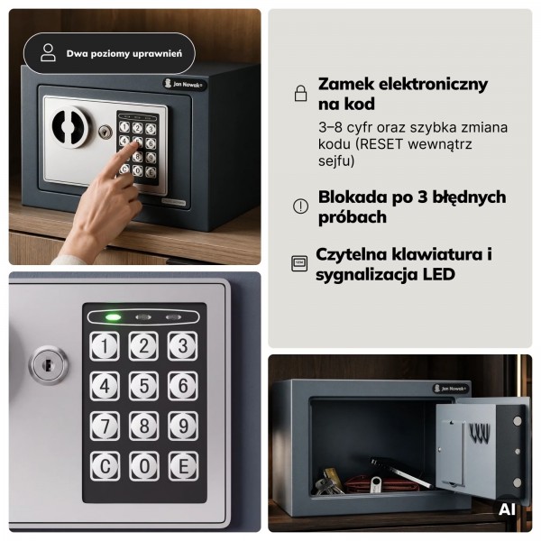 Mini sejf elektroniczny do szafy, na pieniądze i biżuterię Hector