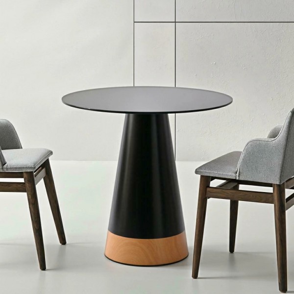 Mały stół do jadalni okrągły Soleilo Duo 80 cm, czarny/naturalny