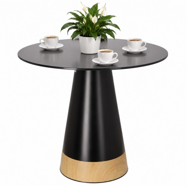 Mały stół do jadalni okrągły Soleilo Duo 80 cm, czarny/naturalny