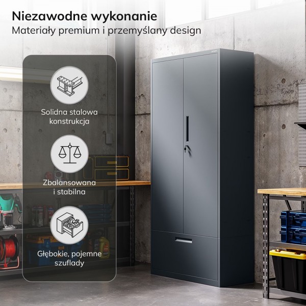 Szafa metalowa wielofunkcyjna Megan z wysoką szufladą, antracyt