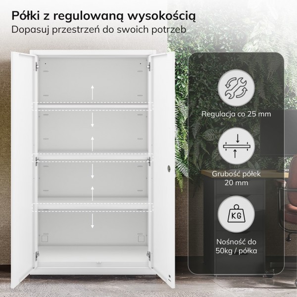 Szafa metalowa wielofunkcyjna Megan z wysoką szufladą, biała