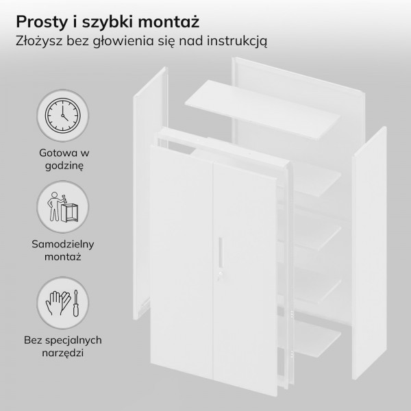 Szafa metalowa wielofunkcyjna Megan z wysoką szufladą, biała