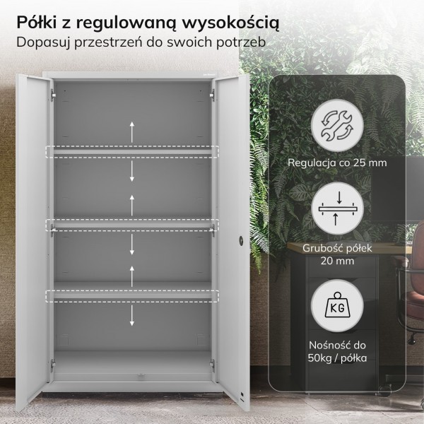 Szafa metalowa wielofunkcyjna Megan z wysoką szufladą, szara
