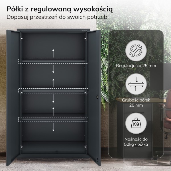 Szafa metalowa wielofunkcyjna Megan z szufladą, antracyt