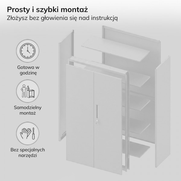 Szafa metalowa wielofunkcyjna Megan z szufladą, szara