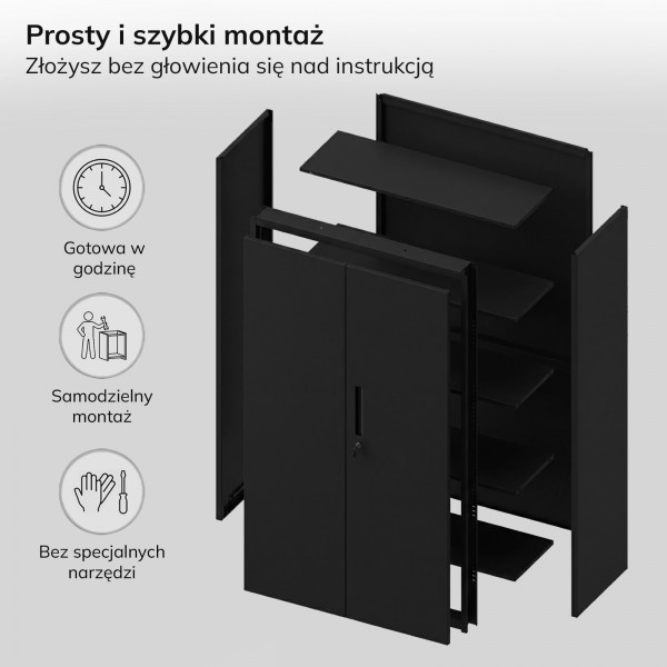 Szafa metalowa wielofunkcyjna Megan z szufladą, czarna