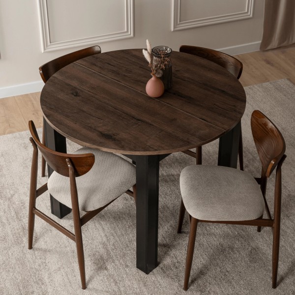 Mały stół okrągły rozkładany Harry 102-142 cm dąb orzech/czarny
