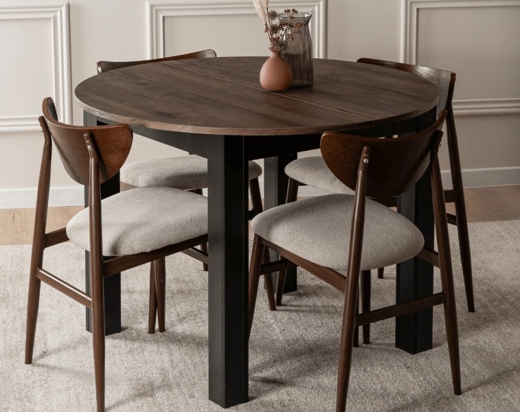 Mały stół okrągły rozkładany Harry 102-142 cm dąb orzech/czarny