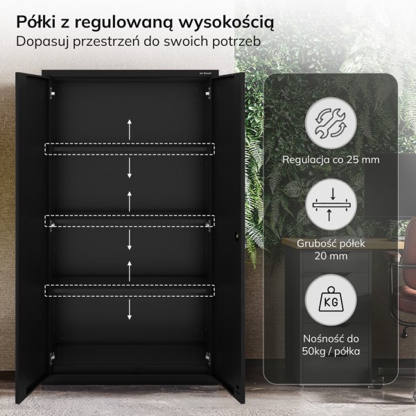 Szafa metalowa wielofunkcyjna Megan z 2 szufladami, czarna
