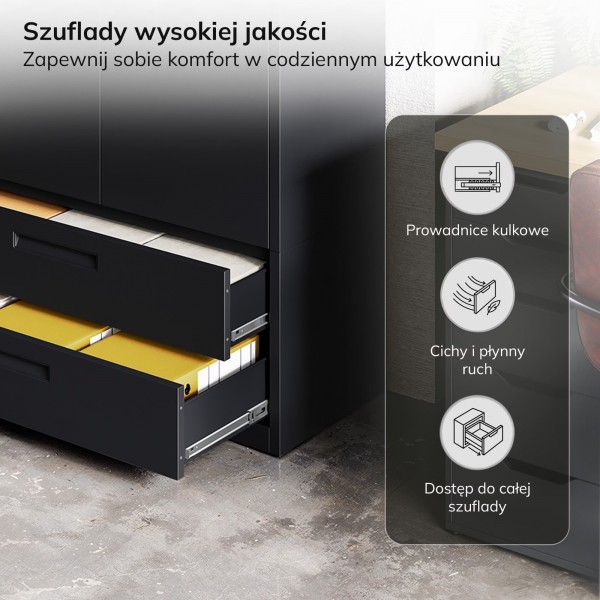 Szafa metalowa wielofunkcyjna Megan z 2 szufladami, czarna