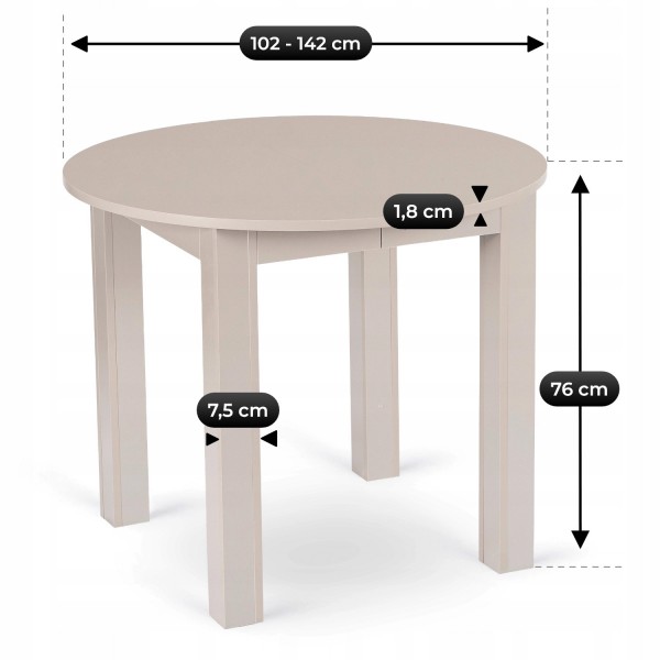 Okrągły stół rozkładany Harry 102-142 cm do małej jadalni, kaszmirowy