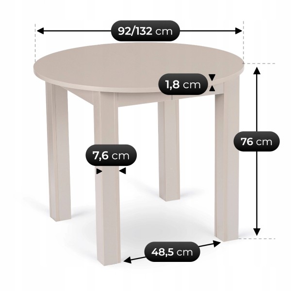 Okrągły stół Harry rozkładany 92-132 cm, kaszmirowy
