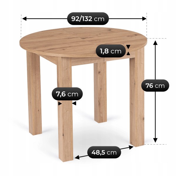 Okrągły stół Harry rozkładany 92-132 cm, dąb artisan