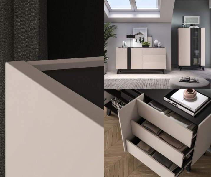 Komoda 160 cm Freshion 03, kaszmir / czarny
