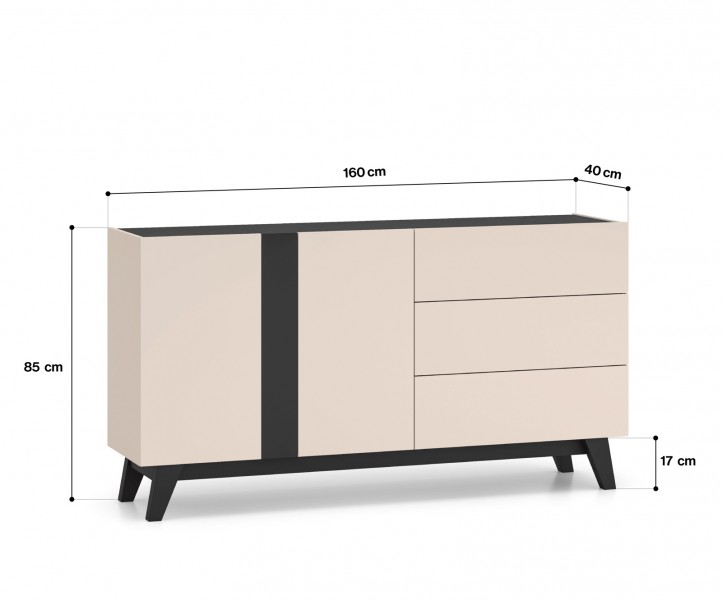 Komoda 160 cm Freshion 03, kaszmir / czarny