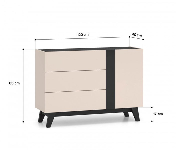 Komoda 120 cm Freshion 04, kaszmir / czarny