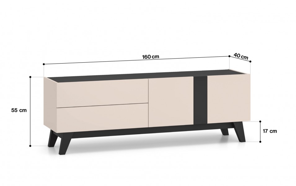 Stolik RTV 160 cm Freshion 05, kaszmir / czarny