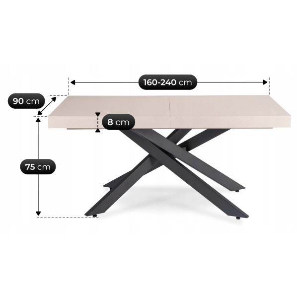 Nowoczesny stół do jadalni Hampton rozkładany 160-240 cm, kolor kaszmirowy/czarny