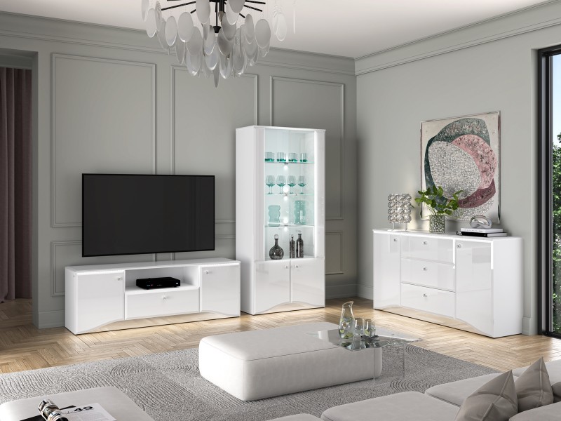 Komoda z oświetleniem LED Glamour 02, biały połysk