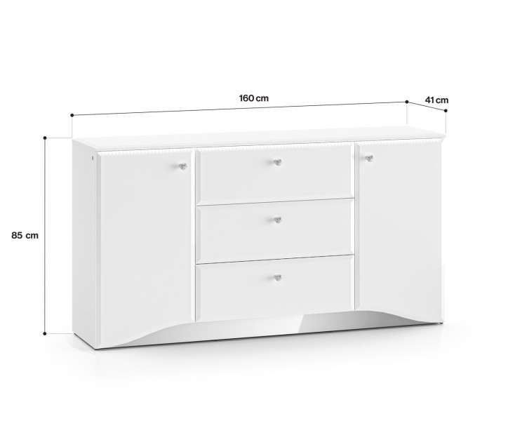 Komoda z oświetleniem LED Glamour 02, biały połysk