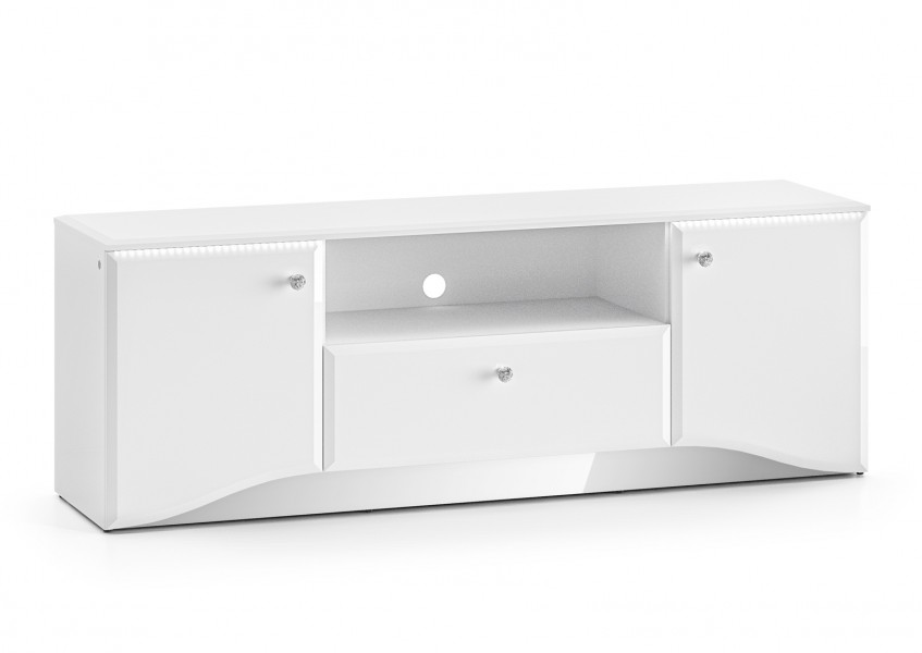 Szafka RTV 160 cm z oświetleniem LED Glamour 03, biały połysk