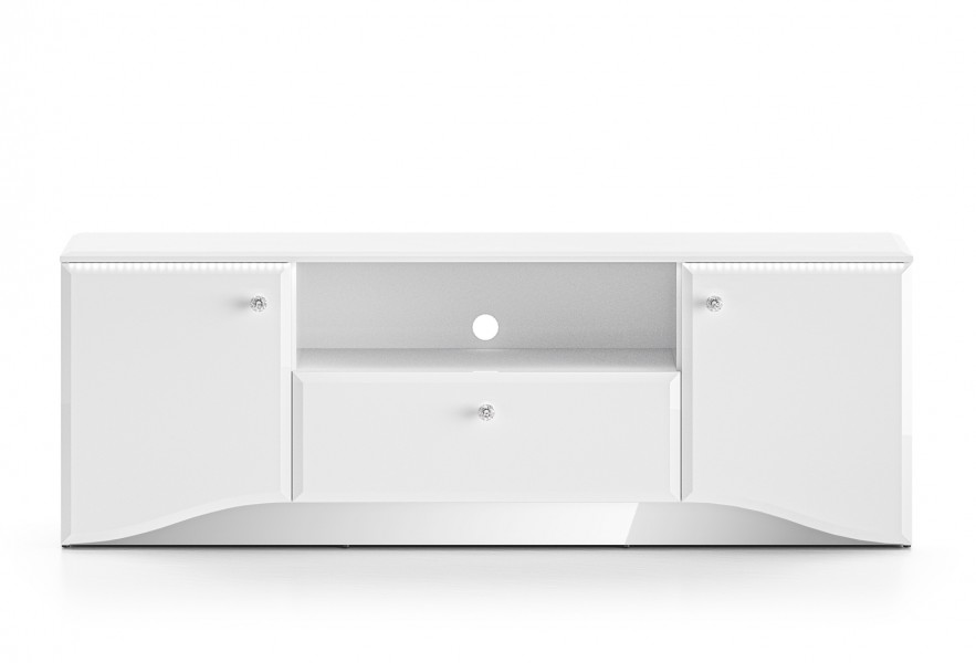 Szafka RTV 160 cm z oświetleniem LED Glamour 03, biały połysk