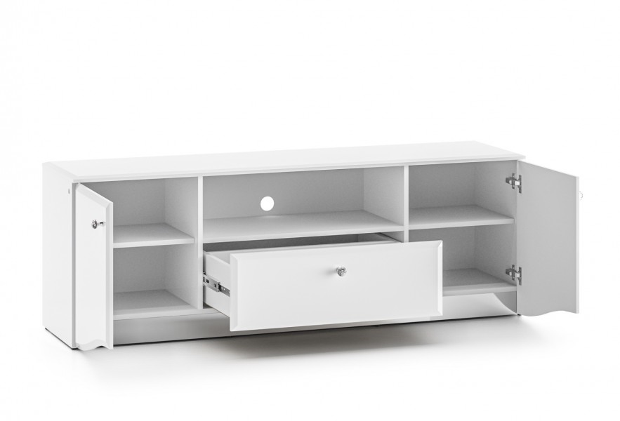Szafka RTV 160 cm z oświetleniem LED Glamour 03, biały połysk