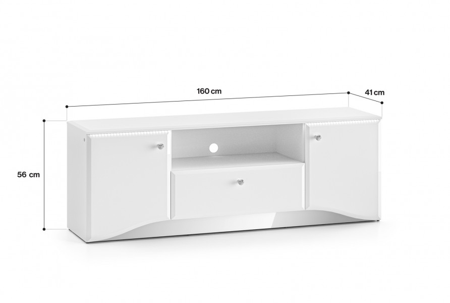 Szafka RTV 160 cm z oświetleniem LED Glamour 03, biały połysk
