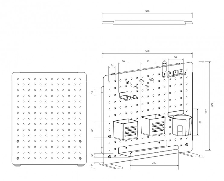 Organizer na biurko - tablica perforowana 52x42 cm