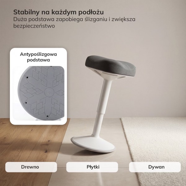 Stołek balansujący, ergonomiczny do biurka Jan Nowak obrotowy, biało-szary