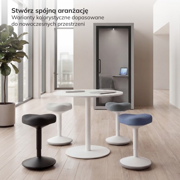 Stołek balansujący, ergonomiczny do biurka Jan Nowak obrotowy, biało-ciemnoszary