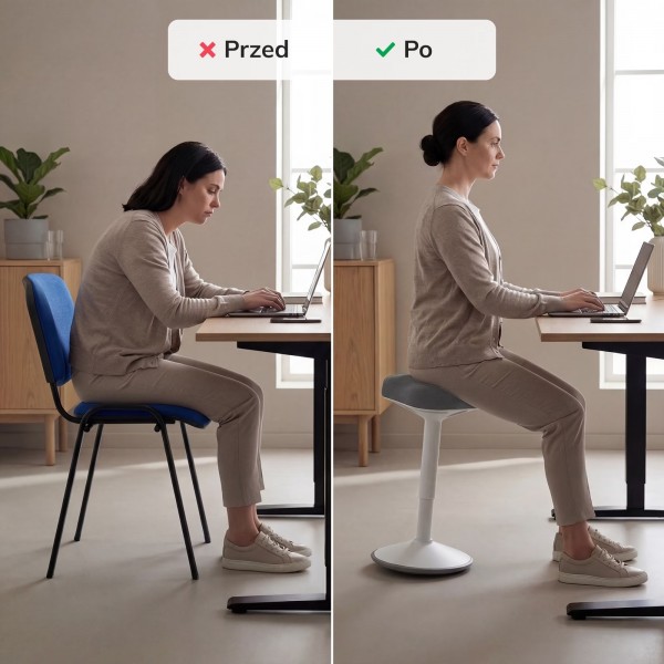 Stołek balansujący, ergonomiczny do biurka Jan Nowak obrotowy, biało-ciemnoszary
