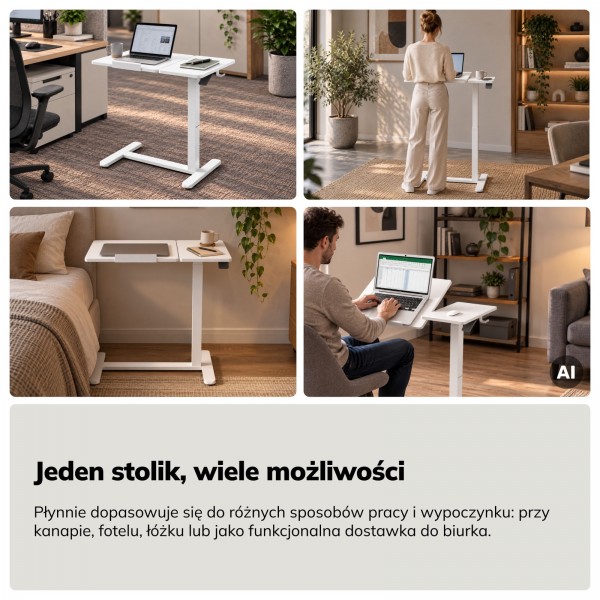 Stolik pod laptopa na kółkach, regulowany Bill, biały
