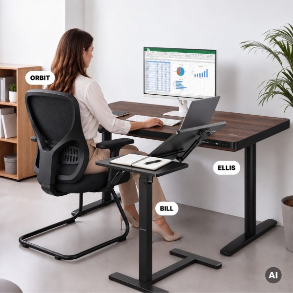 Stolik pod laptopa na kółkach, regulowany Bill, czarny