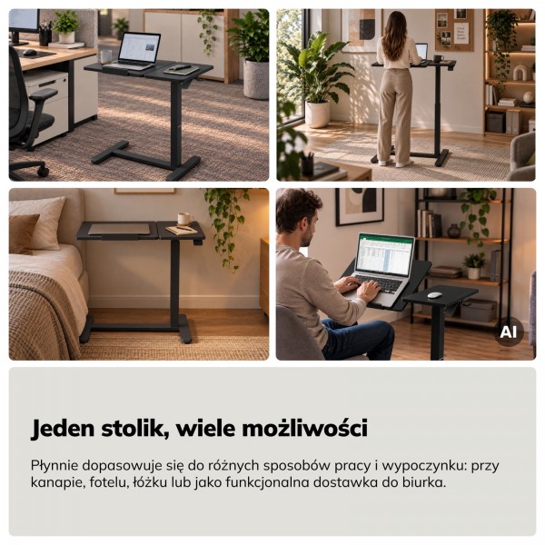 Stolik pod laptopa na kółkach, regulowany Bill, czarny