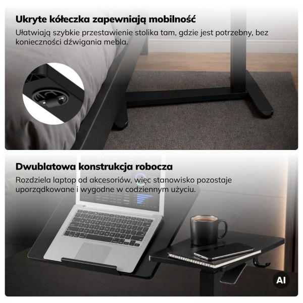 Stolik pod laptopa na kółkach, regulowany Bill, czarny