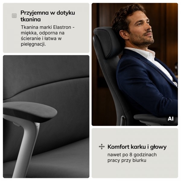 Ergonomiczny fotel biurowy tapicerowany Command, szara tkanina