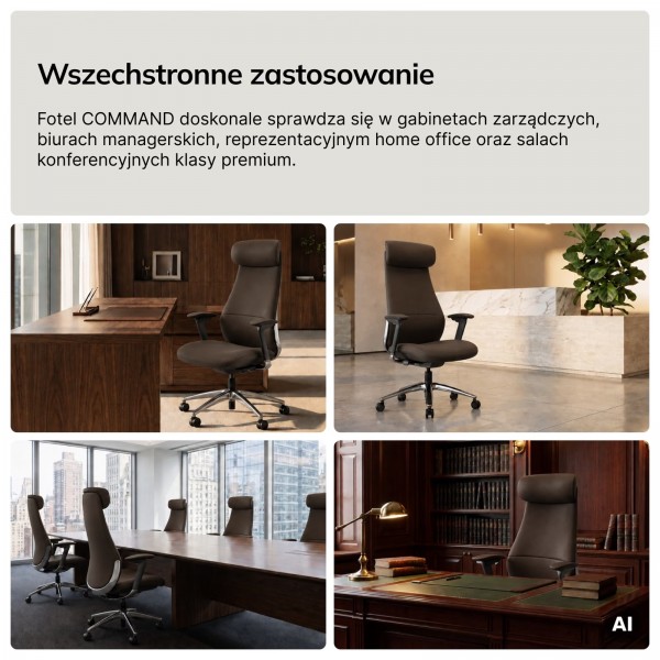 Ergonomiczny fotel biurowy tapicerowany Command, brązowa tkanina