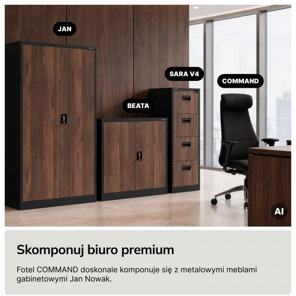 Ergonomiczny fotel biurowy tapicerowany Command, czarna tkanina