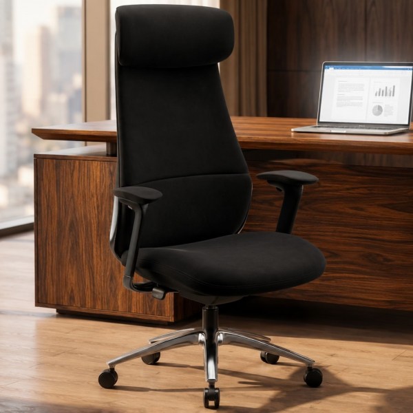 Ergonomiczny fotel biurowy tapicerowany Command, czarna tkanina