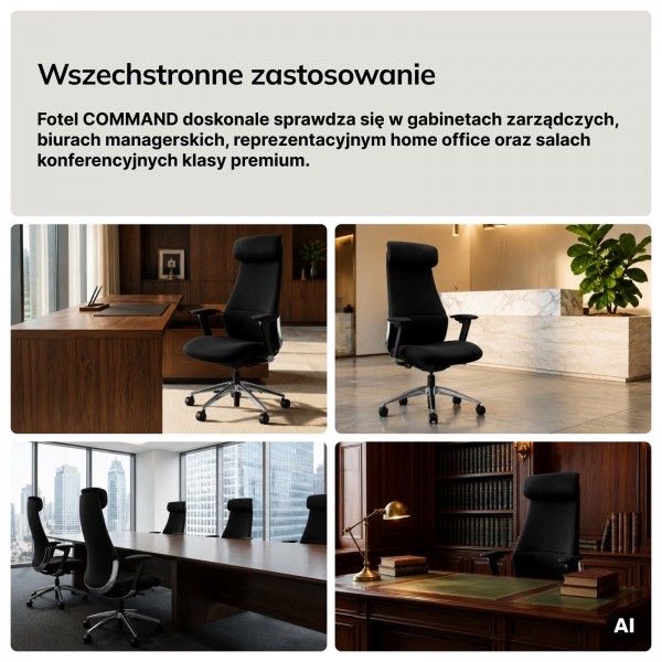 Ergonomiczny fotel biurowy tapicerowany Command, czarna tkanina