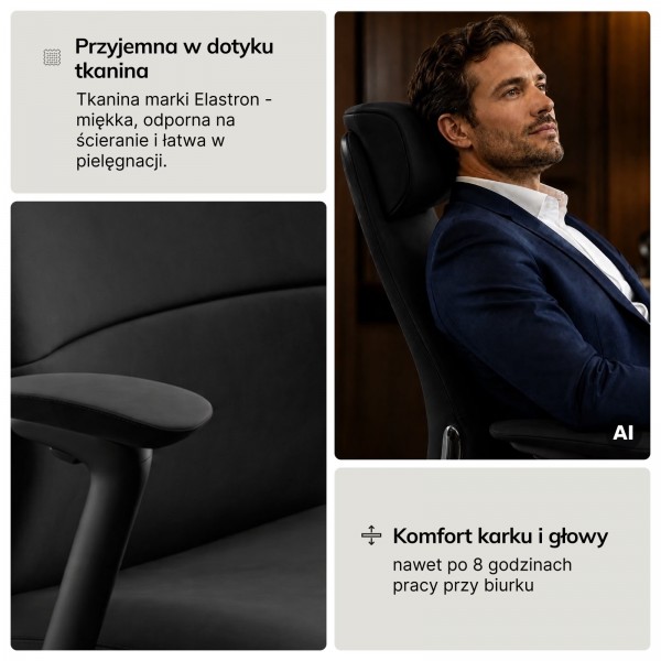 Ergonomiczny fotel biurowy tapicerowany Command, czarna tkanina