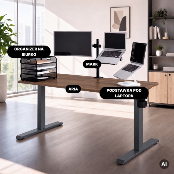 Duże biurko sit-stand do pracy Aria 160×80 cm, orzech/antracyt