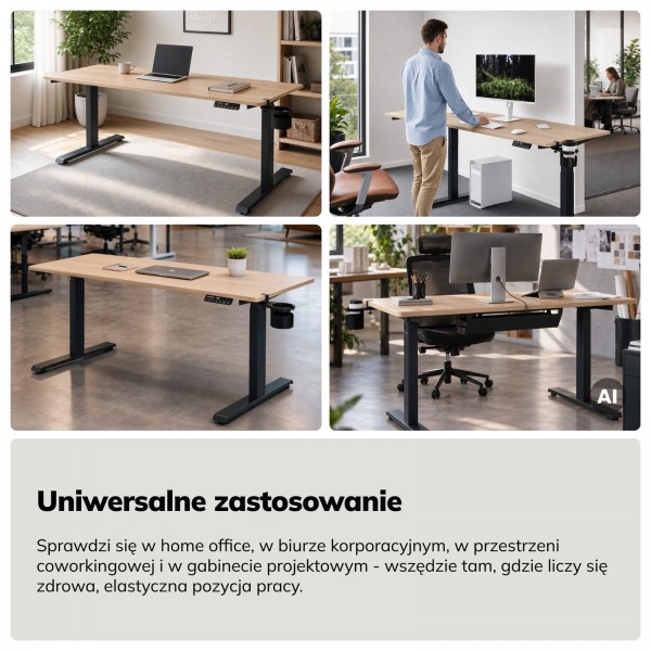 Duże biurko sit-stand do pracy Aria 160×80 cm, dąb sonoma/antracyt
